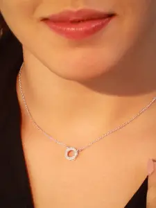 House of Aadyaa Silver Cubic Zirconia Studded Circle Pendant Chain