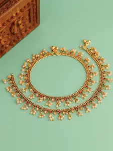 Voylla Set Of 2 Gold-Plated Kundan Studded Anklets
