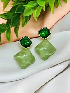 Neeara Fashion Gold Plated Artificial Stones Studded Square Drop Earrings