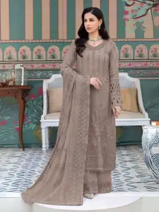 ODETTE Floral Embroidered Thread Work Semi-Stitched Dress Material