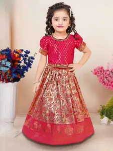 Lagorii Girls Embroidered Puffed Sleeves Zari Silk Ready to Wear Lehenga & Blouse