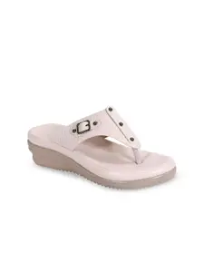 CATBIRD Women Textured Regular T-Strap Flats with Buckles