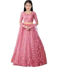 F Plus Fashion Girls Embellished Thread Work Semi-Stitched Lehenga &  Blouse With Dupatta