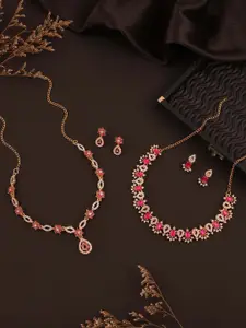 Anouk Set Of 2 Gold-Plated American Diamond Studded Necklace And Earrings