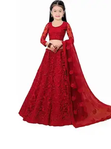 F Plus Fashion Girls Embroidered Semi-Stitched Lehenga & Unstitched Blouse With Dupatta