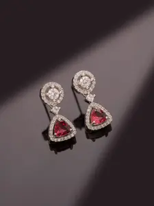Voylla Sparkling Elegance Ruby Glimmer American Diamond Contemporary Drop Earrings