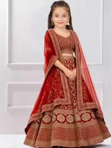 F Plus Fashion Girls Embroidered Semi-Stitched Lehenga Set, Unstitched Blouse With Dupatta