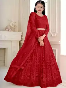 F Plus Fashion Girls Embroidered Thread Work Semi-Stitched Lehenga & Blouse With Dupatta