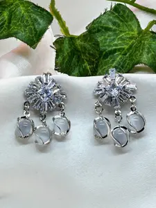 Neeara Fashion Silver Plated Artificial Stones Studded & Beaded Square Studs