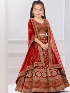 F Plus Fashion Girls Embellished Lehenga & Blouse With Dupatta