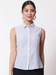 CHARMGAL Classic Slim Fit Vertical Striped Spread Collar Cotton Casual Shirt