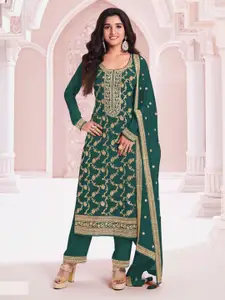 ODETTE Floral Woven Design Semi-Stitched Dress Material