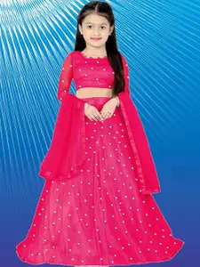 F Plus Fashion Girls Embellished Semi-Stitched Lehenga & Blouse With Dupatta Set