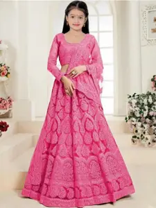 F Plus Fashion Girls Embellished Semi-Stitched Lehenga & Unstitched Blouse Net