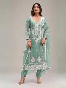 ODETTE Floral Embroidered Semi-Stitched Dress Material