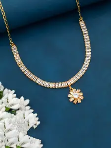 Anouk Cubic Zirconia Studded Floral Pendant Choker Necklace