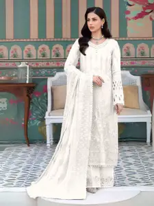 ODETTE Floral Embroidered Thread Work Semi-Stitched Dress Material