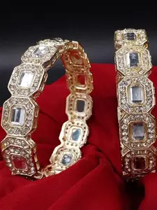 T4 JEWELS Women Set Of 2 Gold Plated Kundan Studded Bangles