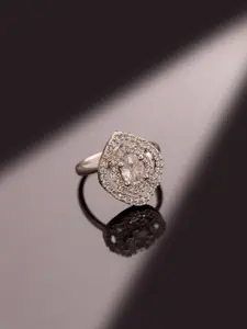 Voylla Rhodium-Plated Sparkling Elegance Regal Cut American Diamond Finger Ring