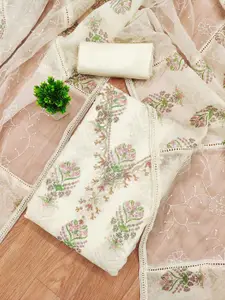 Panzora Floral Printed Beads and Stones Unstitched Dress Material