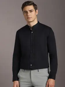 Louis Philippe Slim Fit Solid Band Collar Cotton Formal Shirt