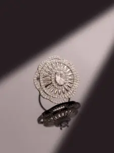 Voylla Rhodium-Plated Sparkling Elegance Celestial Dome American Diamond Finger Ring