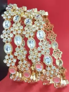 T4 JEWELS Gold Designer Metal Kundan Bangles