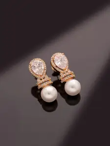 Voylla Sparkling Elegance Pearlaire American Diamond Contemporary Studs Earrings