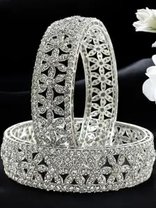 T4 JEWELS Women Set Of 2 Silver Plated Kundan Studded Bangles