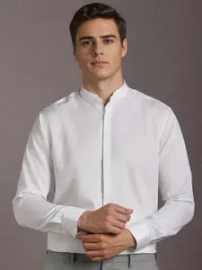 Louis Philippe Slim Fit Solid Band Collar Cotton Formal Shirt