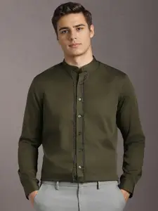 Louis Philippe Slim Fit Solid Band Collar Cotton Formal Shirt