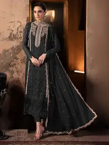 ODETTE Floral Embroidered Thread Work Georgette Semi-Stitched Dress Material