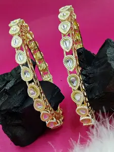 T4 JEWELS Women Set Of 2 Gold Plated Kundan Studded Bangles