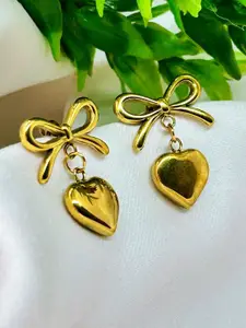Neeara Fashion Stainless Steel Gold Plated Heart Shaped Drop Earrings