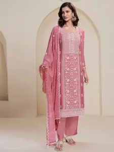 ODETTE Floral Embroidered Thread Work Semi-Stitched Dress Material