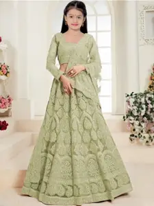 F Plus Fashion Girls Embellished Semi-Stitched Lehenga & Blouse With Dupatta Set