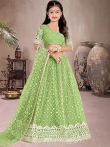 F Plus Fashion Girls Embellished Semi-Stitched Lehenga & Blouse With Dupatta Set