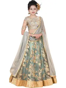 F Plus Fashion Girls Embellished Semi-Stitched Lehenga & Blouse With Dupatta Set