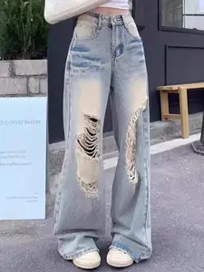 StyleCast Women Straight Fit High-Rise Highly Distressed Heavy Fade Cotton Jeans