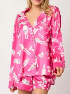 KPOP Printed Shirt Collar Neck Shirt With Shorts Co-Ords