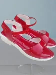 NEW LATEST Girls Red Open Toe Slip-On Flats