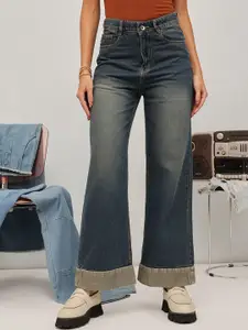 STREET 9 Women Original Cotton Wide Leg High-Rise Heavy Fade Jeans