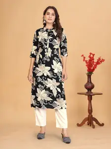 J 6 DESIGNER Floral Printed Mandarin Collar Straight Kurta