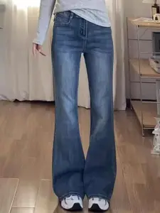 StyleCast Women Flared High-Rise Light Fade Cotton Jeans