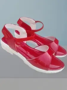 NEW LATEST Girls Red Open Toe Flats