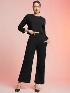 SRUTVA FASHION Round Neck Long Sleeves Crop Top With Trousers Co-Ords