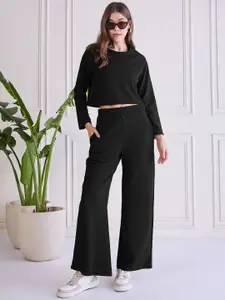 SRUTVA FASHION Round Neck Long Sleeves Crop Top With Palazzo Co-Ords