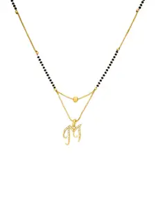 CLONEO Gold-Plated Artificial Beads Mangalsutra with Letter Pendant