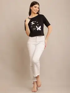 Raabta Fashion Women Graphic Printed One Shoulder Crop Top