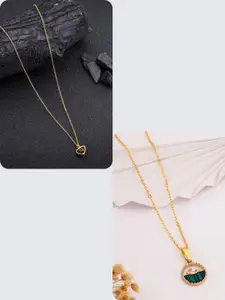 DressBerry Green & Black Set Of 2 Gold-Plated Minimal Necklace